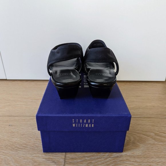 Stuart Weitzman Giver Stretch Demi-Wedge Sandal, Black Gauze, Size 8, BNIB - Picture 4 of 12